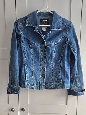 Fitted Denim Jacket Cropped Stretch Slim Blue LA Idol Size M